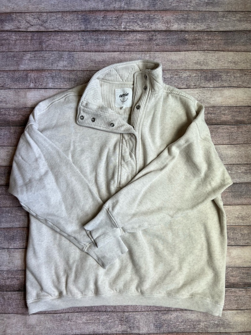 aerie Quarter-Snap Pullover Sweatshirt (cream)